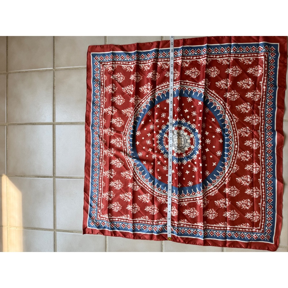 Square Scarf Women Red Blue Medallion Floral Geometric Boho OS - Picture 2 of 3